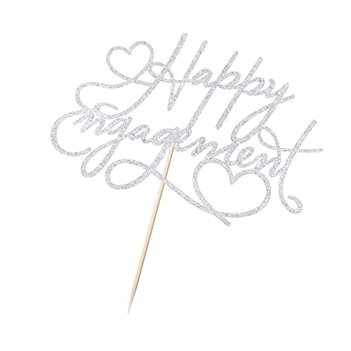Lveud Silver Glitter Happy Engagement Cake Topper - We're Engaged Cake Topper, Engagement, Bridal Shower, Wedding Bachelorette Party Decoration With Premium #TOP4