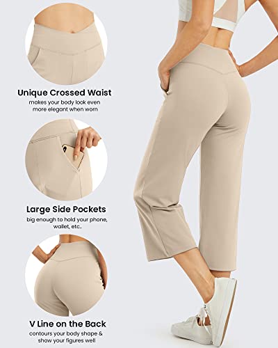 Image of G4Free Capri Pants for Women Wide Leg Yoga Dress Capris with Pockets Cross Loose Casual Work Crop Pants