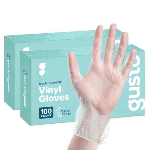 GUSTO Disposable Vinyl Gloves – Clear, Latex-Free, Powder-Free, BPA-Free – Safe for Food Handling, Cooking & Cleaning