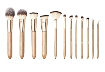 12Pcs Hugs & Kisses Wood Makeup Brush Set Premium Synthetic Blending Powder Buffer Concealer Contour Eyeshadow Crease Smudge Highlighter Cosmetics Brushes