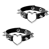 JJDreams 2Pcs Lederarmband Punk Damen Rock Biker Armband Druckknopf Armreif Nieten Schwarz Armband