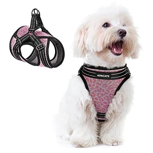 AOKCATS Small Dog Harness, Leopard Puppy Harness, Soft Dog Harness for Small Dogs Medium Dogs No Pull No Choke Dog Vest Harness Reflective Padded Dog Harness for Small Medium Dog Walking, Pink, M