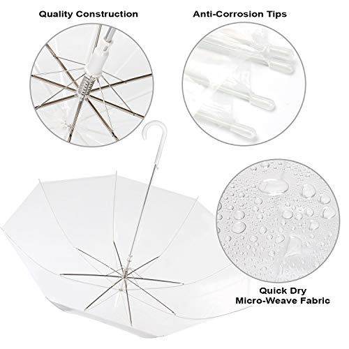 Liberty Imports Pack Of 12 Wedding Style Stick Umbrellas 46" Large Canopy Windproof Auto Open J Hook Handle In Bulk (Crystal Clear) #TOP12