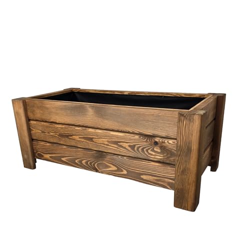 HolzGarden Pflanzkübel Holz Rechteckig 80x32x40 cm Imprägniert Farbe Teak Wetterfest Blumenkasten Blumentopf Groß Außen Balkon Garten Pflanzkasten Outdoor 54l Serie Flora