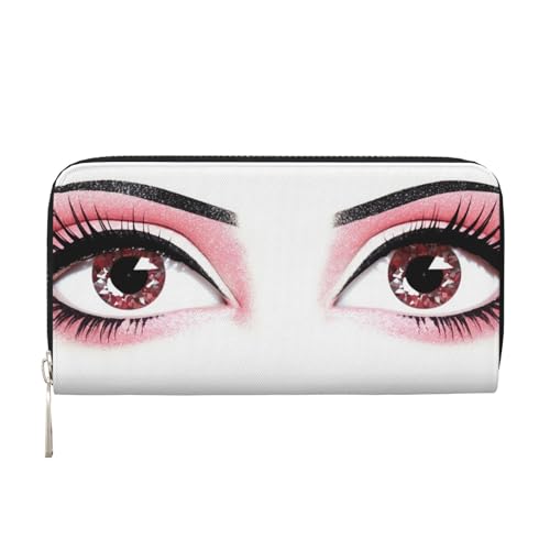 Eyes Leather Wallet For Women Girl, Zip Around Credit Card Holder Long Pu Wallet Clutch Purse Waterproof Travel Handbag