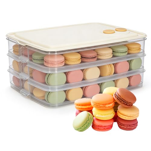 Yomjarl 3 Pack Cookie Storage Containers,Stackable Food Storage Box with Lids And Handle,Airtight Plastic Cookie Holder,BPA-Free Carrier Containers for Cookies,Desserts,Dumplings,Wonton,Donuts,Snacks