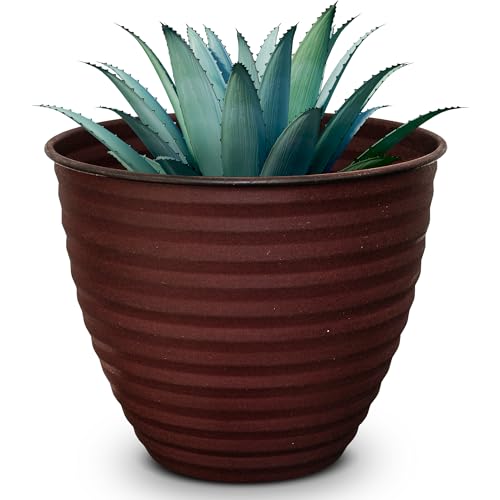 Headwind Woodsdale Collection Ironstone Planters for Outdoor Plants 10" Riviera Red – Decorative Flower Pots for Patio, Garden, or Porch – Lightweight, Durable Metal Planters by Robert Allen