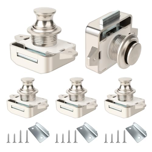 Lhdfyqt 5 pezzi Cabinet Push Button Lock, Push Button Catch Door Lock Metal, blocco cassetti a pressione, serratura senza chiave, per camper, yacht