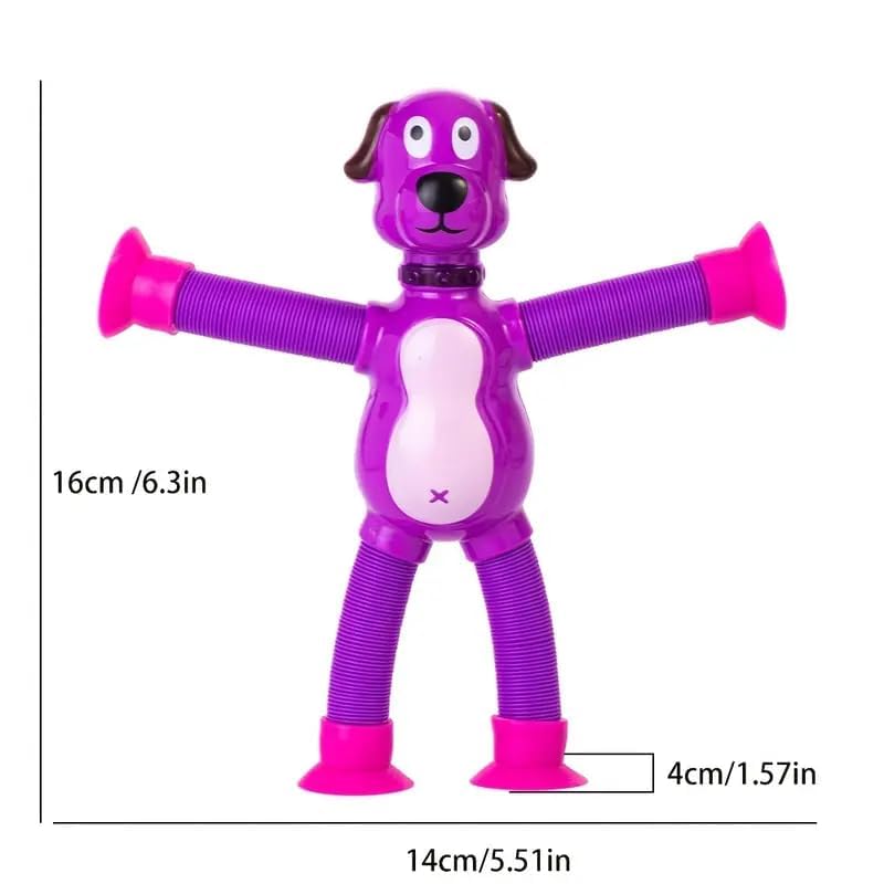 SANTALON Telescopic Suction Cup Kids Travel Toys for Flight Pull String Toys for Babies for Boy Girls Robot Light Tube Toddlers Gift Unique Pop Tube Kids (Dog (Pack of 2)) 1