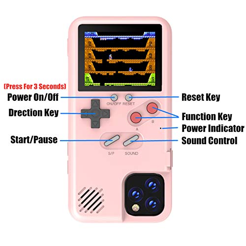 Gameboy Case for iPhone, Handled Retro Game Console Cell Phone Case with 36 Classic Games, Full Color Display Shockproof Video Game Case Compatible with iPhone (Pink, for iPhone 12/12Pro)