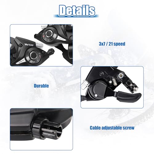 ZUKKA Bicycle Shifter 21 Speed Bicycle Brake Levers Shifter Lever 3 x 7 Speed with Gear Indicator and V Brake Cable Left and Right Shifter Mountain Bike Kids Bike Tricycle Shifter with Grips(Pair) - Thumbnail 6