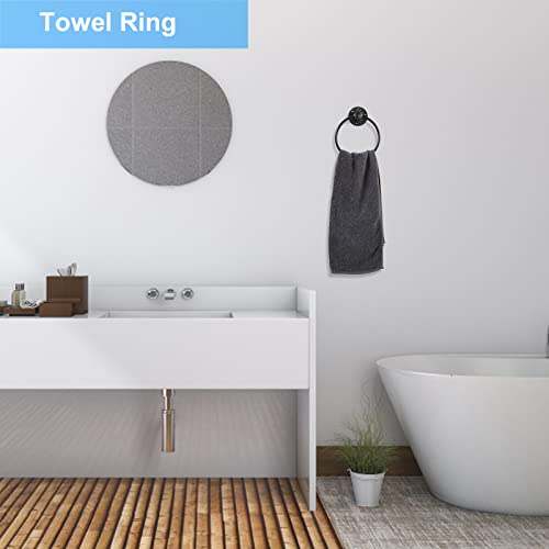 Heomu 7 Pieces Industrial Pipe Towel Rack Towel Ring, Matte Hand Towel Bar Bathroom Accessories Set With Paper Holder Towel Hooks For Kitchen Bathroom Wall Mounted, Black #TOP2