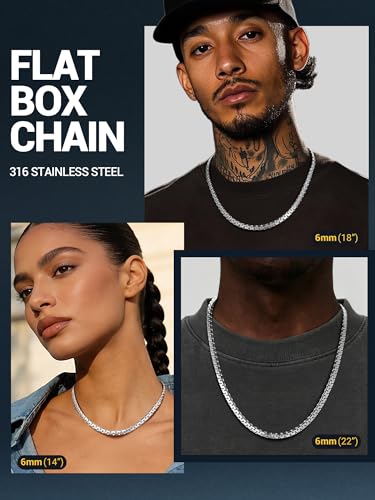 Image of PROSTEEL Stainless Steel Flat Box Link Chain Necklace for Men