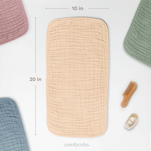 Image of Comfy Cubs Muslin Burp Cloths 20 inch x 10 inch, Pack of 6 - Large, 6-Layer, Ultra Absorbent 100% Cotton for Baby Drool and Messes - Soft, Safe & Gentle Baby Burp Cloths Set for Boys & Girls - Cream