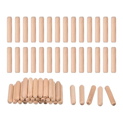 QUARKZMAN 60 Pcs Clavijas De Madera 6x30mm(0.24x1.18) Extremos Biselados Y Estriados Clavijas De Madera Dura Seca Para Muebles Y Estanterías De Carpintería