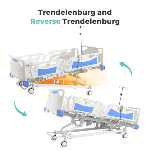 OLERN Premium 5 Function Full Electric ICU Hospital Bed with 4.7\" Mattress for Home Use-17.7\" - 29.5\" Height Range-CPR One-Click Recovery-5\" Casters, 530LBS Loading, Adjustable Medical Bed Frame - Thumbnail 5