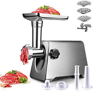 BenRich Meat Mincer Grinder, Electric Sausage Maker Stuffer Machine with 3-Size Metal Plates and Kibbe Attachement Max 2800W Stainless Steel Body for Home Use