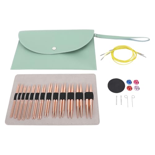 Aiguilles à tricoter circulaires interchangeables 26 pcs or rose avec sac