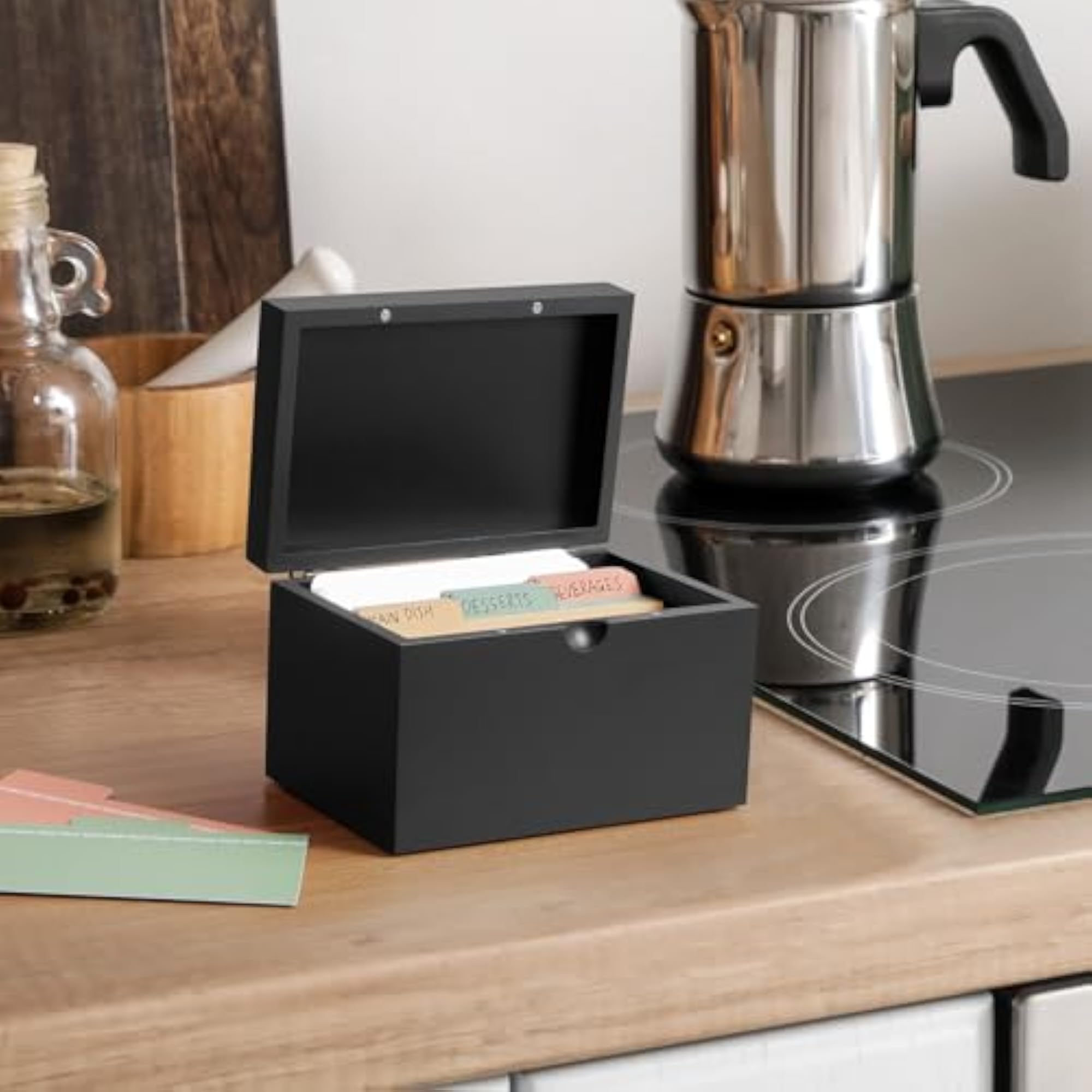 Wooden Index Card Holder with Dividers