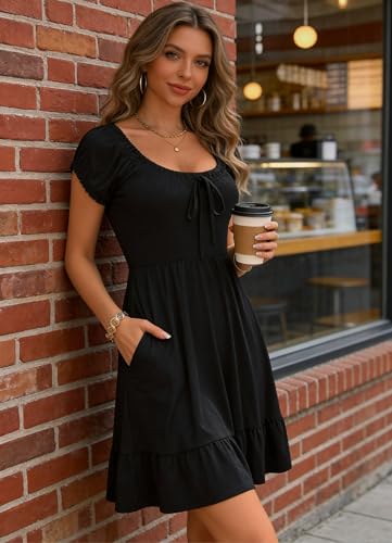 Image of HUHOT Teen Petite Women Floral Short Summer Mini Dresses with Pockets Cute Milkmaid Sundress 2026