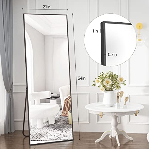 Harritpure 64"X21" Full Length Mirror Aluminum Frame Wall Mirror Floor Rectangle Mirrors Standing Wall & Leaning Large Dressing Mirror For Living Room Bedroom Cloakroom,Black #TOP4