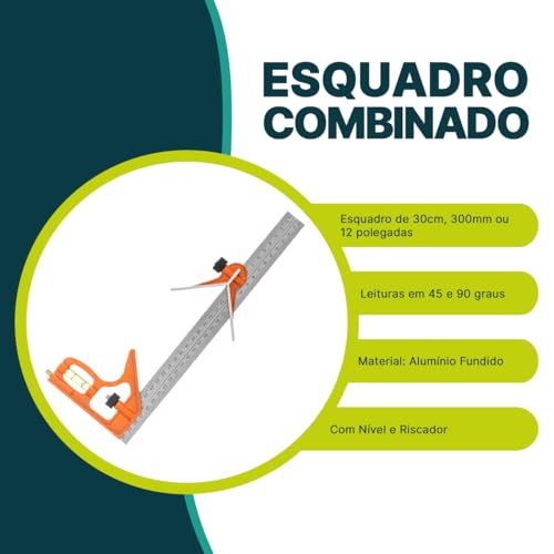 Esquadro Combinado Ajustável Completo Nível e Riscador 300mm