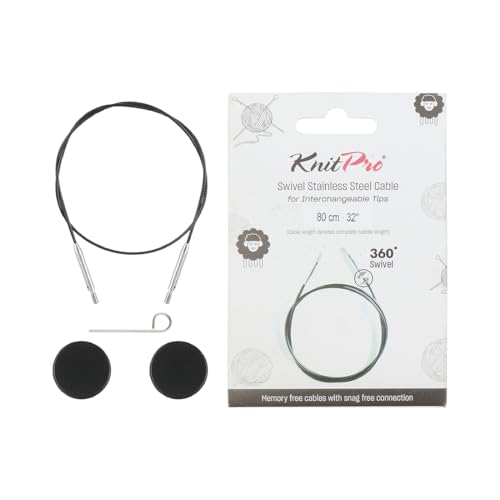 KnitPro 360 Nylon Coated Stainless Steel Black Silver Swivel Cable | 22/ 56cm (to Make 32/ 80cm IC Needle)