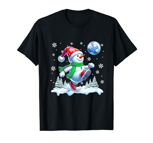 Snowman Playing Volleyball Christmas Sport Player Lover Kids T-Shirt