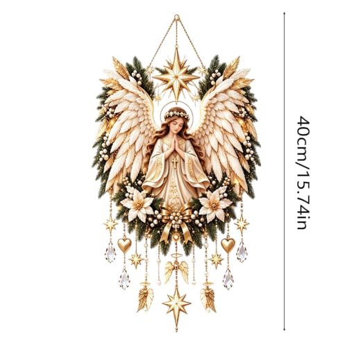 Golden Wing Angel Christmas Ornament, LED Stained Glass Suncatcher Decor，A - image 7