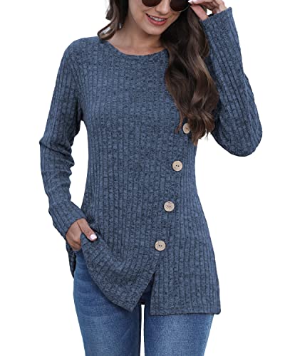 Image of JomeDesign Long Sleeve Shirts for Women Crew Neck Lightweight Sweater Loose Casual Tunic Tops