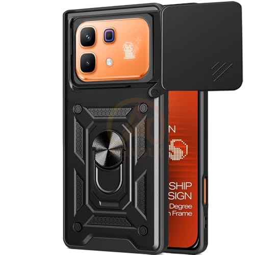 Image of Armor Bumper Back Cover Case for Infinix Note 60 Pro 5G | Rotating Camera Cover, Ring Holder & Kickstand | Heavy Duty & 360 Degree Protection Infinix Note 60 Pro 5G Back Cover (Black)