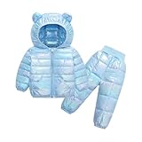 YiZYiF Infant Metallic Snowsuit Puffer Jacket Pants Ski Suit Winter Jacket Coat Waterproof Snow Suit Light Blue 12-18 Months