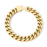 DODIY Stainless Steel Cuban Link Bracelet for Men - Gold Plated Miami Curb Chains Bracelet - Cuban Hand Chain Wrist Bracelet Hip Hop Jewelry, 11mm Width, 8.3'