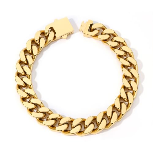 DODIY Stainless Steel Cuban Link Bracelet for Men - Gold Plated Miami Curb Chains Bracelet - Cuban Hand Chain Wrist Bracelet Hip Hop Jewelry 11mm Width 8.3