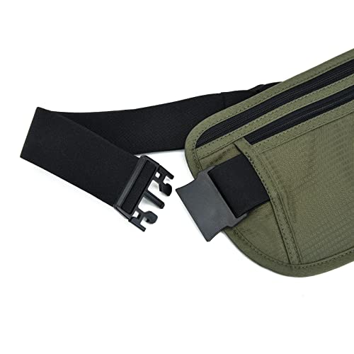 RFID Blocking Money Belt for Men Women, Slim Fanny Pack for Travel,Running,Conceal Waist Wallet for Passport Holder,Phone,Cash(Black Dark Olive Green)