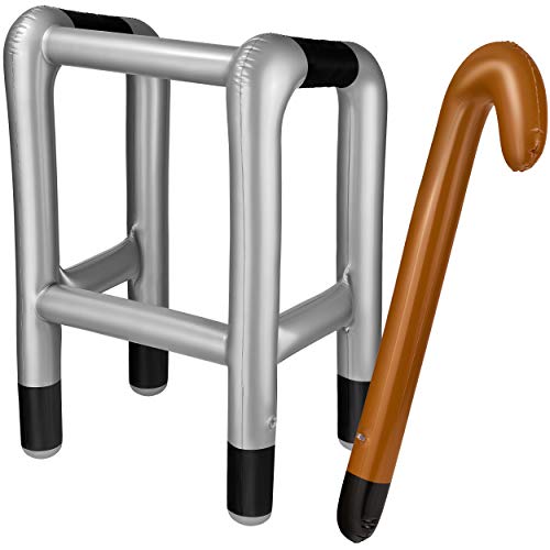 Balinco Aufblasbare Gehhilfe + Aufblasbarer Spazierstock / Gehstock - das perfekte Set für Ihr Kostüm als Oma oder Opa zum Karneval / Fasching oder als Gag zum Geburtstag