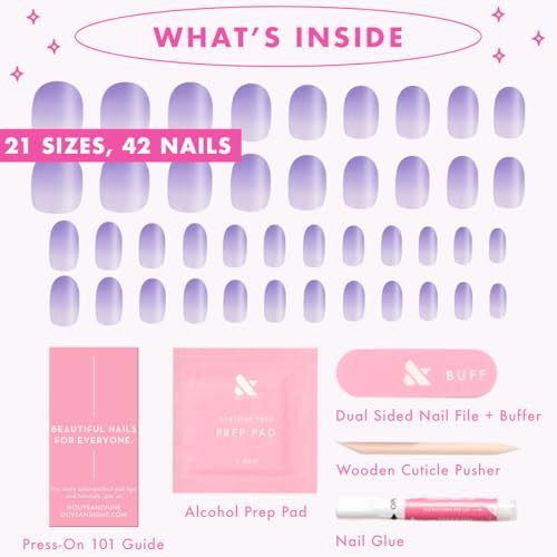 Olive & June Instant Mani Press-On Nails | (Glue) Medium, Oval 42 Fake Nails 21 Sizes | Non-Toxic, Long-Lasting Recycled Materials Realistic | Salon-Quality at Home | Purple Chrome Gradient
