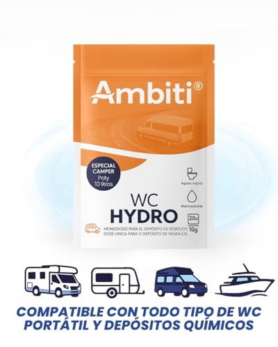 Miniatura 5 de Ambiti Wc Hydro Camper Monodosis Hidrosolubles Para Depósito De Residuos De Autocaravanas,Caravanas Y Campers Elimina Deshechos Orgánicos Fragancia Piña Colada 20 Dosisx 10 G Unidad