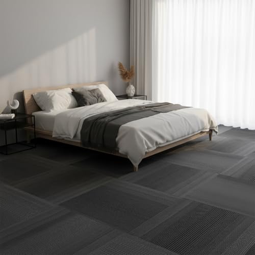 Petgrow Commercial Carpet Tiles, 24" x 24" Squares, 18 Tiles,Non-Slip Soft Floor Carpet for Office, Bedroom, Living Room, Kitchen,Basement,Irregular Gradient Black Stripes by Petgrow - Image 6