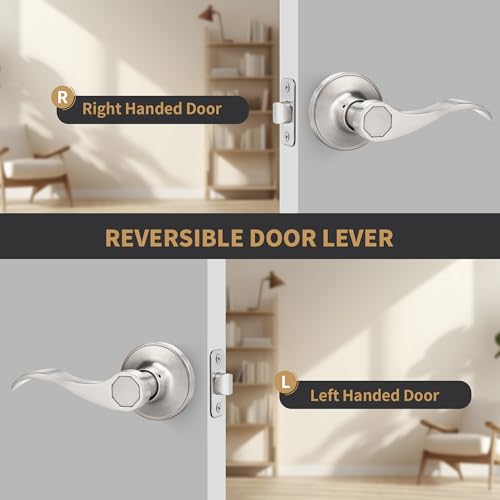 Gaurqiah Wave Style Passage Brushed Nickel Door Handle Without Keys, Non-Locking Door Lever for Hallway/Closet in Satin Nickel Finish, No Lock Reversible Lever for Left/Right Doors by Gaurqiah - Used condition - Image 6