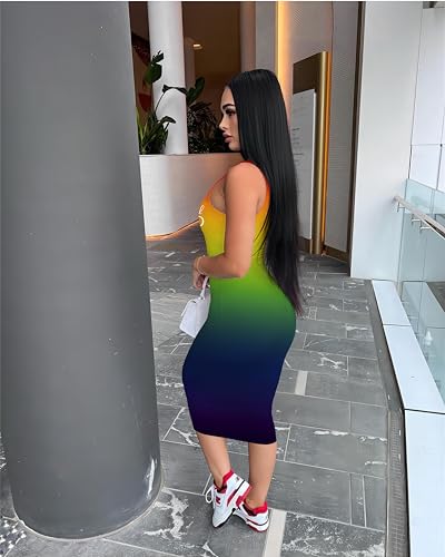 Image of Nimsruc Women Casual Sexy Tank Top Bodycon Dress Summer Pencil Sleeveless Basic Midi Club Dresses