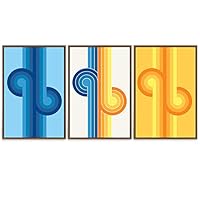 SIGNWIN Framed Canvas Wall Art Retro Golden Knots in Yellow and Electric Bue Geometric Patterns Illustrations Minimalism Modern Colorful for Living Room, Bedroom, Office - 16