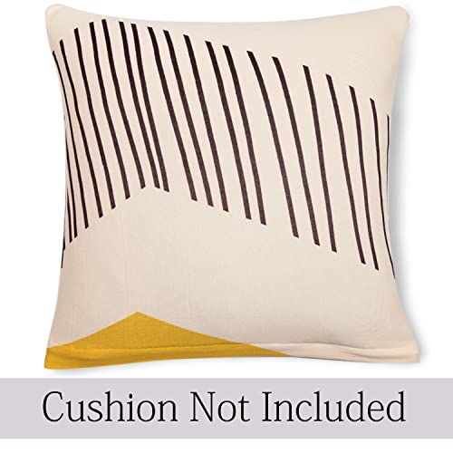 Image of HOKIPO Polyester Blend Stretchable Cushion Cover 16 inch x 16 inch, Pack of 2 (AR-4098-D17*2),Beige