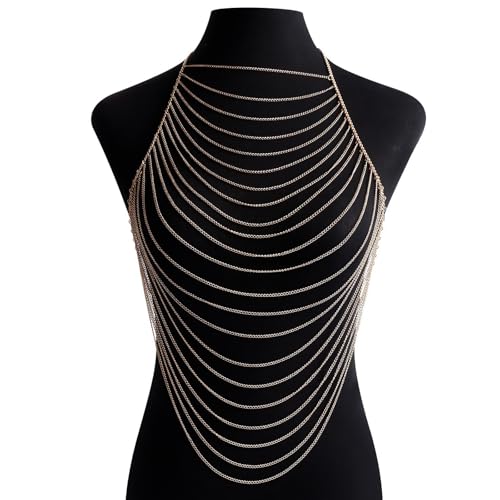 Gold Punk Bra Chain,Bikini Metal Tassel Chest Body Chain Summer Top Body Chain Jewelry Festival Rave Outfit Multi Layered Bra Body Chain Jewelry for Women by Panxly - Used condition - Image 5