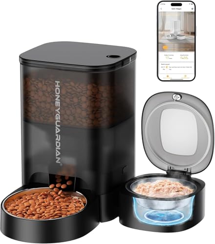 HoneyGuaridan Automatic Cat Feeder Wet Food with App Control, Cat Food Dispenser with Timer, Wet Food Feeder with Cooling, 2.4G WiFi Pet Feeder Refrigerated 12H with 3 Ice Packs for Food Freshness HoneyGuaridan Automatic Cat Feeder Wet Food with App Control, Cat Food Dispenser with Timer, Wet Food Feeder with Cooling, 2.4G WiFi Pet Feeder Refrigerated 12H with 3 Ice Packs for Food Freshness