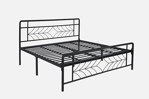 Image of Vara Metal King Size Bed Without Storage | Wrought Iron Double Bed with Headboard & Footboard | Sturdy Powder Coated Platform Bed King Size Cot for BedroomLivingRoom Black (75x72)