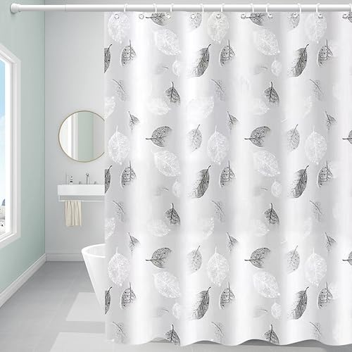 Bestfaith Plastic Shower Curtain Liner, Premium PEVA 6G Gray Leaf Shower Curtain, Shower Curtains for Bathroom with 3 Magnetic Weights and Rustproof Grommets (Gray Leaf, 72x72 in)