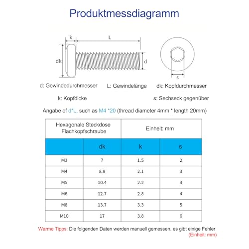 Schrauben Flachkopf-Innensechskantschraube Edelstah (M5*16MM)