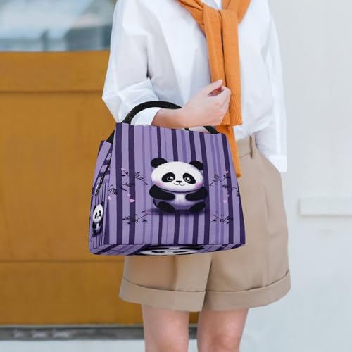 ACEPrints Sac à lunch Panda à rayures violettes, sac isotherme réutilisable – vue 6
