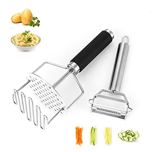 Mlesi Potato Masher with Peeler,Stainless Steel Masher Vegetable Peeler Multifunctional Vegetable Cutter Slicer Potato Ricer,Masher Kitchen Tool for Potato Carrot Fruit
